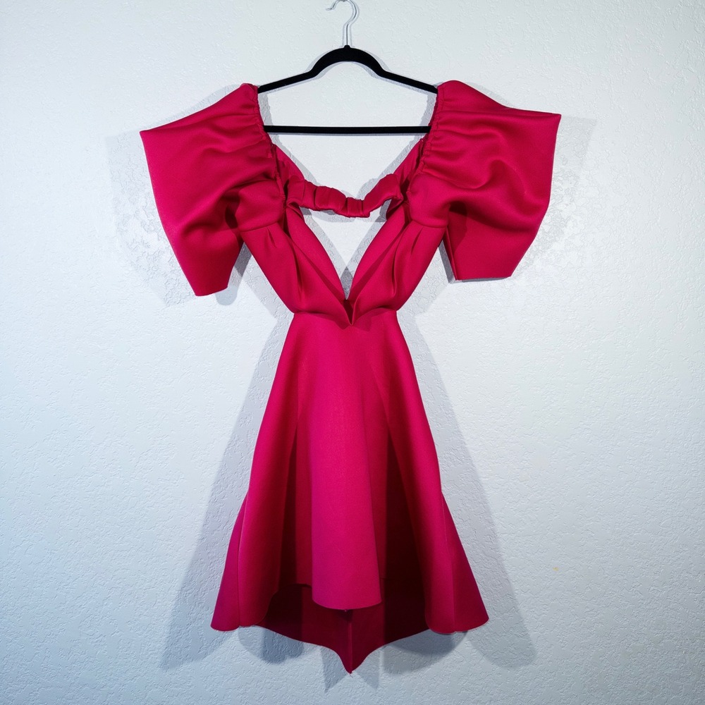 ASOS Fuchsia Puff Sleeve Mini Dress - Picture 2 of 8
